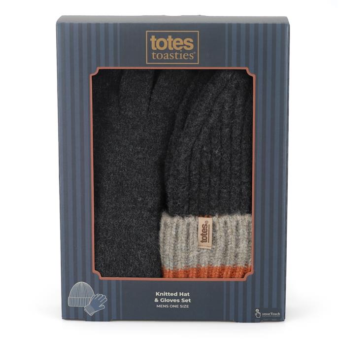 totes toasties® Mens Knitted Stripe Hat & Glove Set Charcoal Mix Extra Image 7